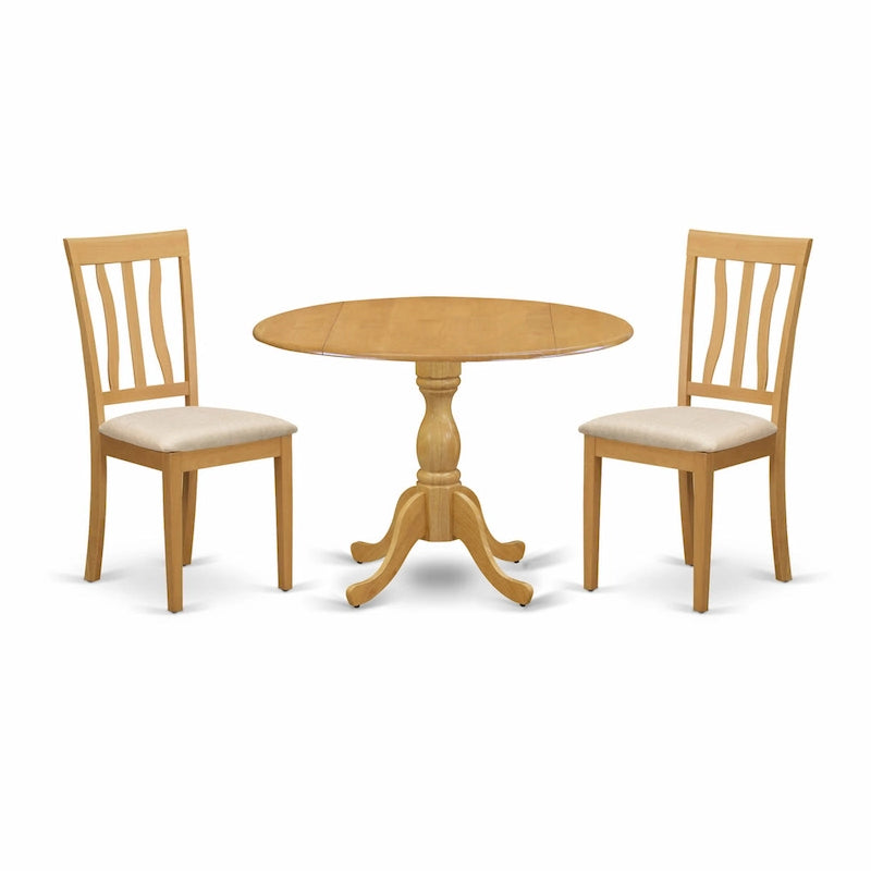 East West Furniture – Ensemble de table de cuisine – Une table de salle à manger ronde avec abattants et chaises en tissu de lin, Chêne (Option de pièces)
