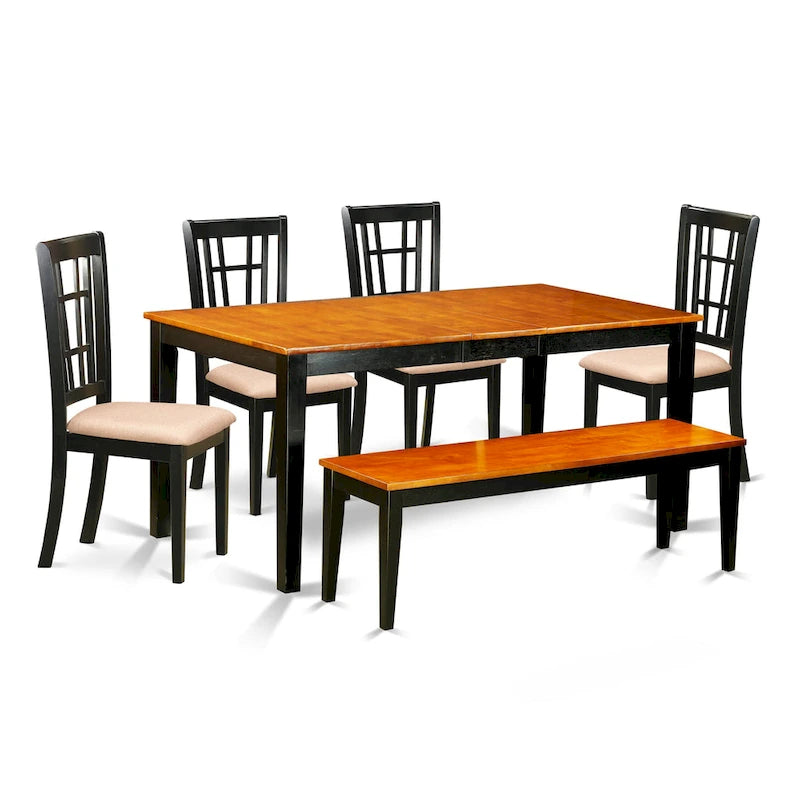 East West Furniture – Ensemble de salle à manger comprenant une table rectangulaire et des chaises de salle à manger avec un banc (options de type d'assise des chaises)