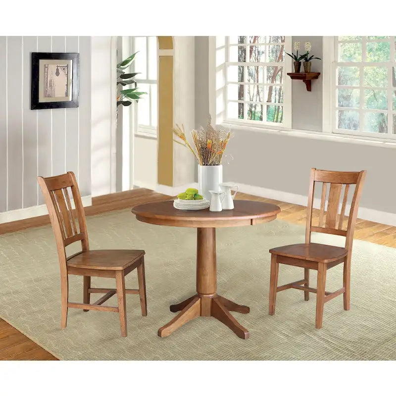 Table à manger extensible ronde en bois massif de 36 po avec 2 chaises de salle à manger