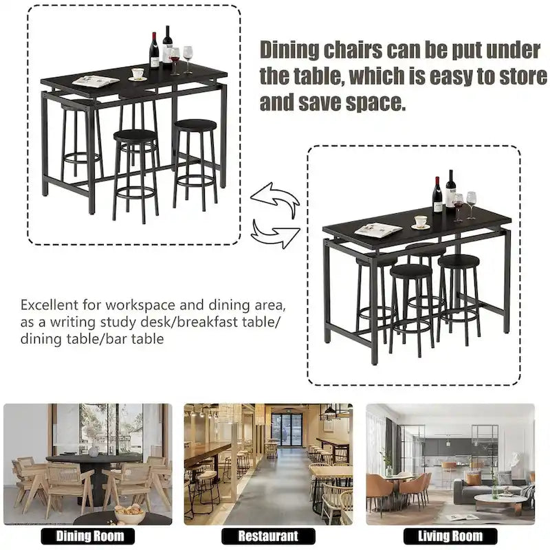 Ensemble de salle à manger 5 pièces Mieres hauteur comptoir, ensemble table de petit-déjeuner pour restaurant, bar, cuisine