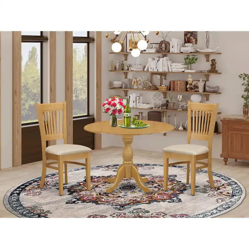 East West Furniture Dinette Set Contains a Round Dining Table with Dropleaf and Dining Room Chairs, (Pieces & Seat Options)