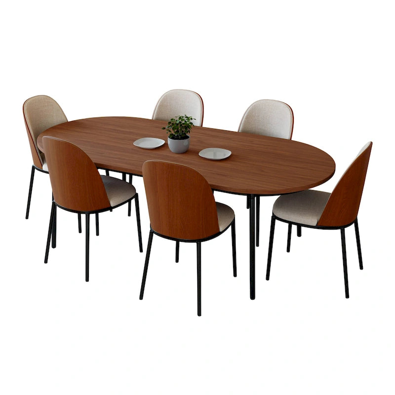 Ensemble de salle à manger 7 pièces en acier noir avec 6 chaises et table Collection Tule de LeisureMod