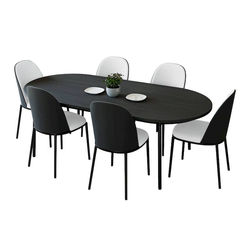 Ensemble de salle à manger 7 pièces en acier noir avec 6 chaises et table Collection Tule de LeisureMod