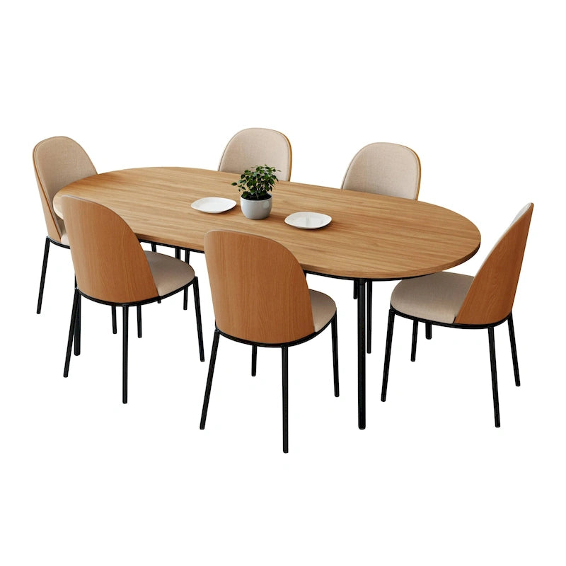Ensemble de salle à manger 7 pièces en acier noir avec 6 chaises et table Collection Tule de LeisureMod