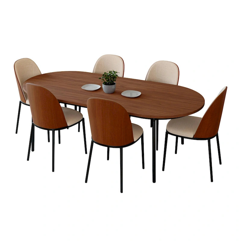 Ensemble de salle à manger 7 pièces en acier noir avec 6 chaises et table Collection Tule de LeisureMod