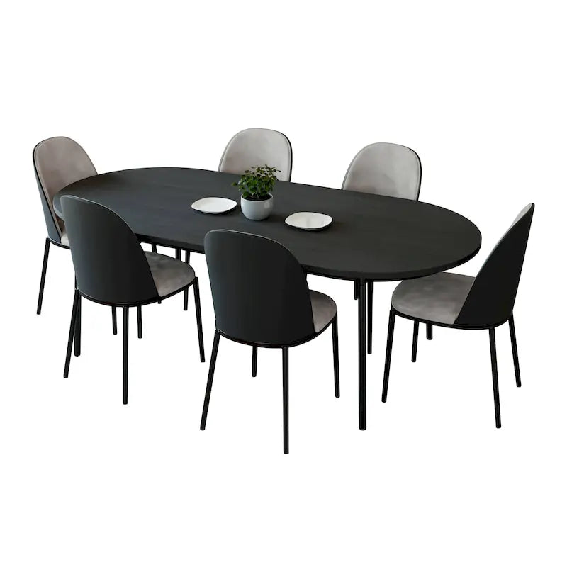 Ensemble de salle à manger 7 pièces en acier noir avec 6 chaises et table Collection Tule de LeisureMod
