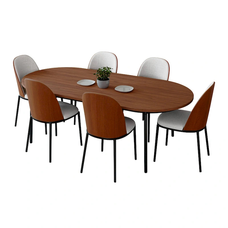 Ensemble de salle à manger 7 pièces en acier noir avec 6 chaises et table Collection Tule de LeisureMod