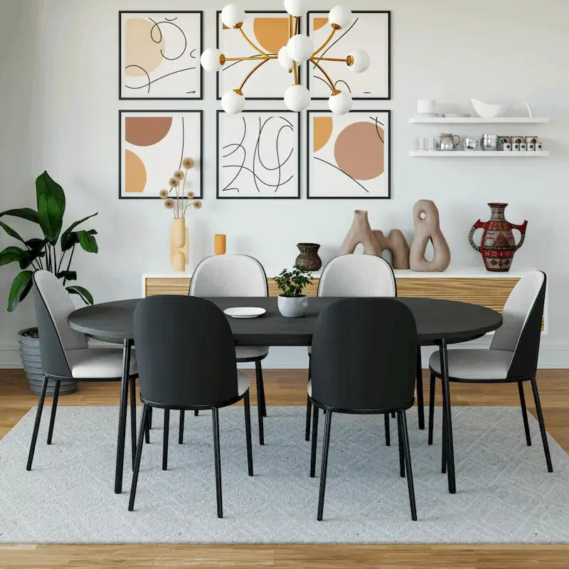 Ensemble de salle à manger 7 pièces en acier noir avec 6 chaises et table Collection Tule de LeisureMod