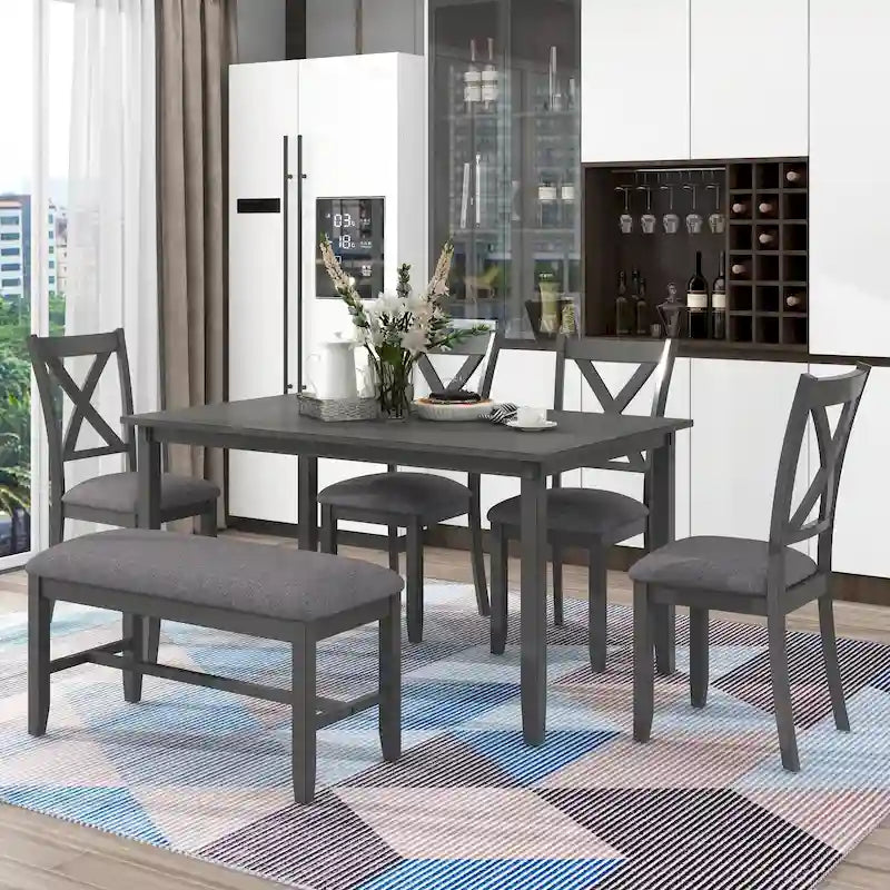 Ensemble de salle à manger Nestfair 6 pièces avec 4 chaises en tissu et un banc