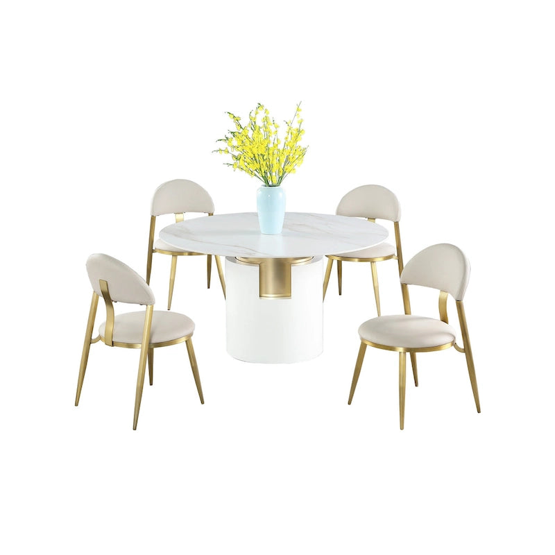 Ensemble de salle à manger marbré Kona Somette avec chaises taupe et or