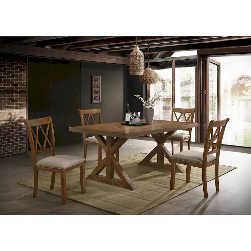 Roundhill Furniture Enna Morden Farmhouse Wood 5-Piece Trestle Dining Set, Brushed Driftwood Finish