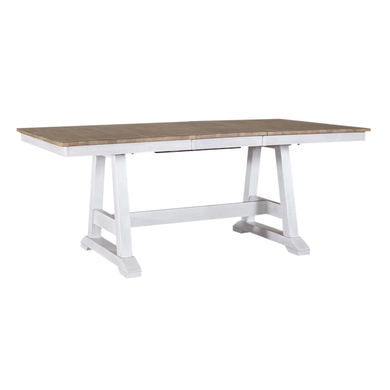 Ensemble de 7 meubles de table à tréteaux Lindsey Farm, blanc vieilli et grès