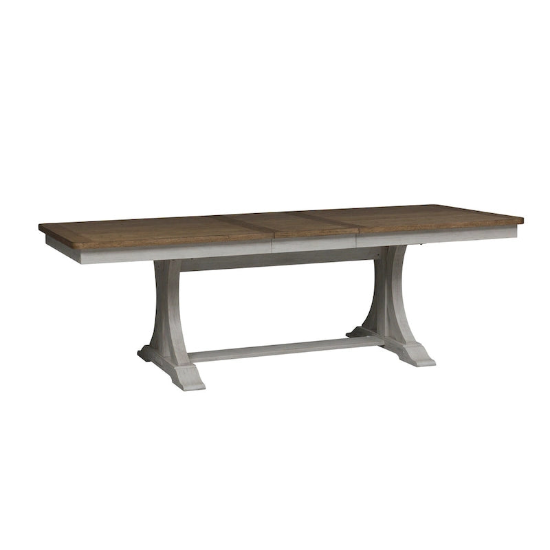 Ensemble de 7 pièces de table à tréteaux de ferme revisitée, blanc antique