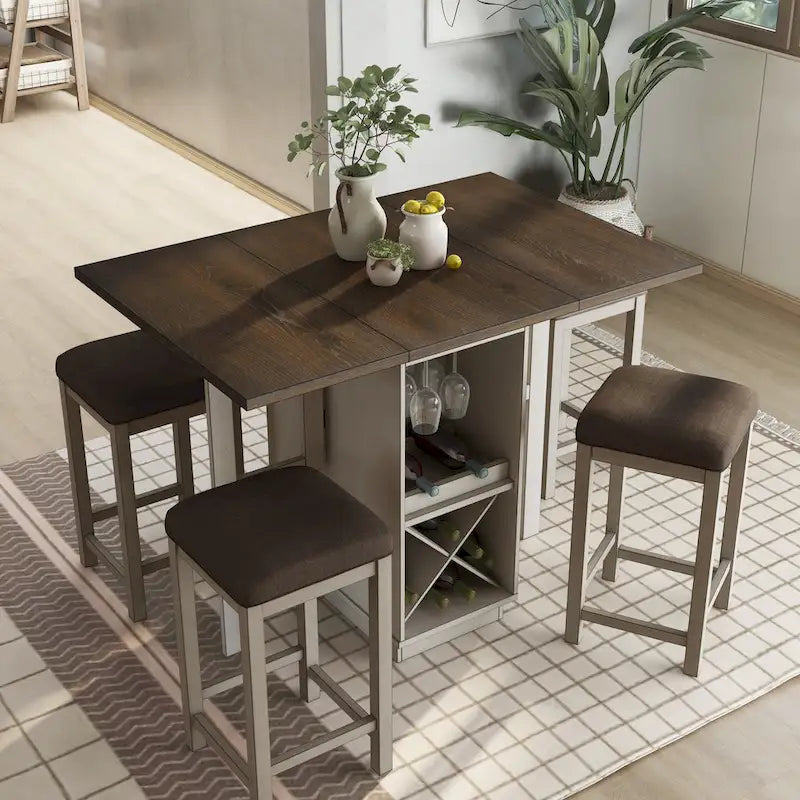 Ensemble de salle à manger 5 pièces à hauteur de comptoir avec rallonges en bois blanc style ferme de Furniture of America