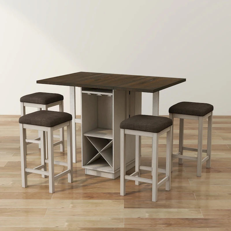 Ensemble de salle à manger 5 pièces à hauteur de comptoir avec rallonges en bois blanc style ferme de Furniture of America