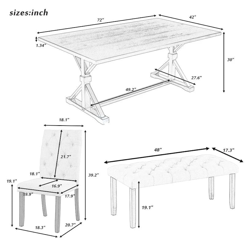 Ensemble de salle à manger 6 pièces de style ferme