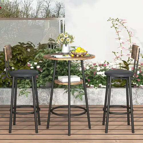 Ensemble de salle à manger 3 pièces, table de bistrot ronde à 2 niveaux et chaise rembourrée