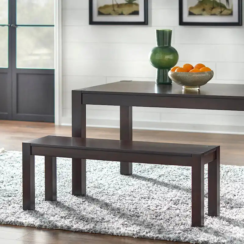Ensemble de salle à manger 6 pièces Simple Living Annie Espresso, en hévéa gris et tissu, avec banc