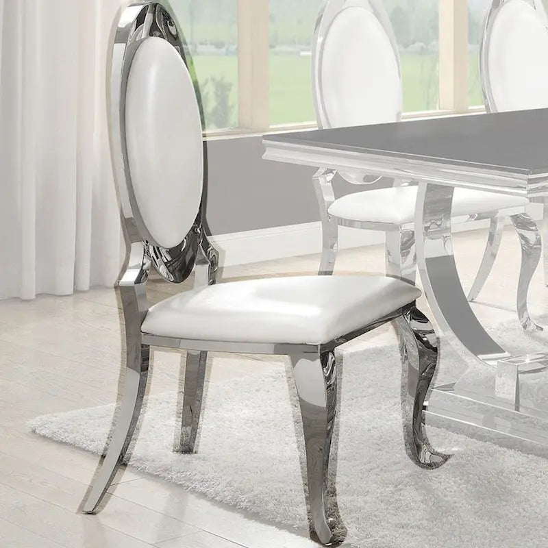 Ensemble de salle à manger rond chromé, design moderne et luxueux, avec plateau en marbre