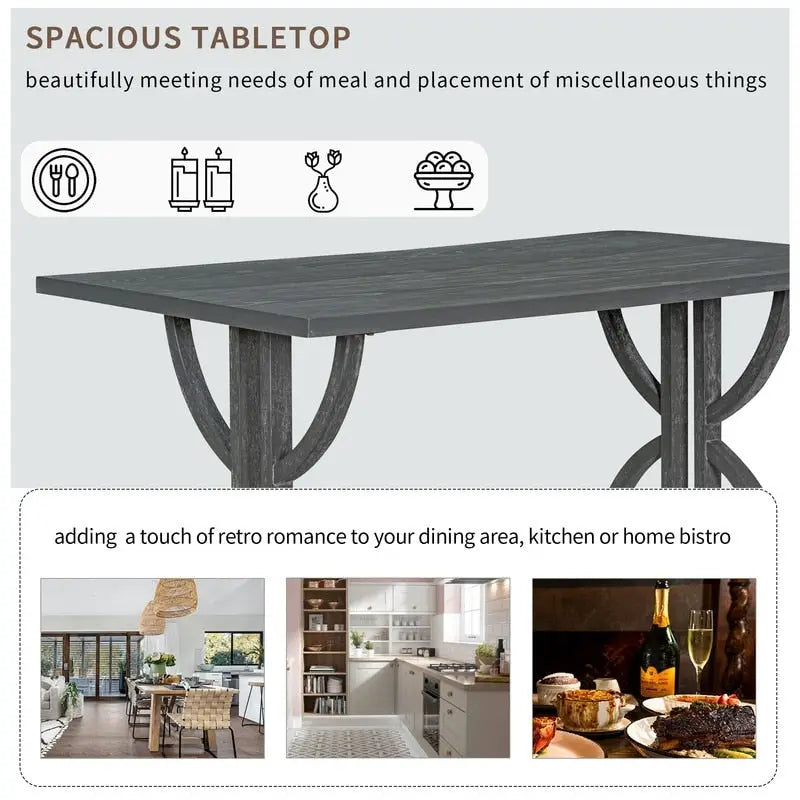Ensemble de salle à manger rectangulaire rétro 6 pièces, table avec pieds uniques et 4 chaises rembourrées et 1 banc pour salle à manger