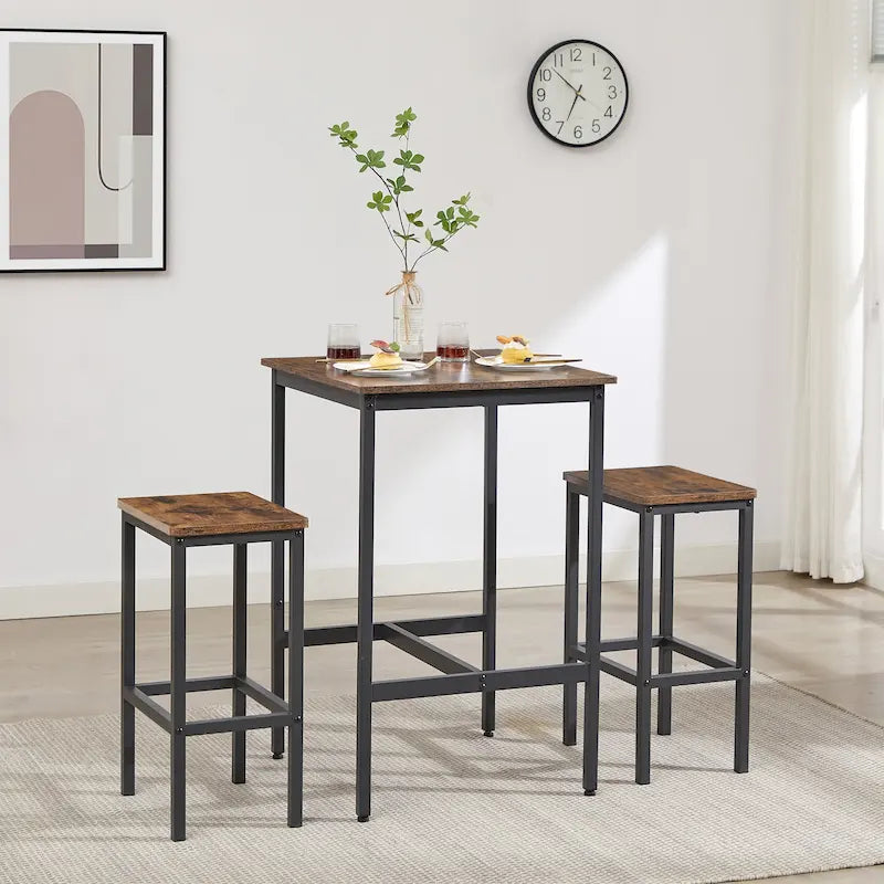 Table de bar carrée avec 2 chaises de bar