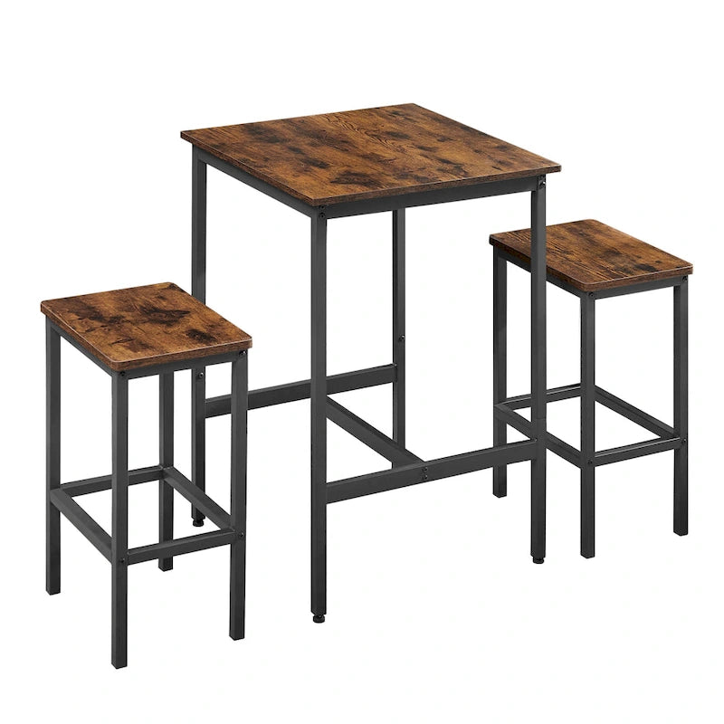Table de bar carrée avec 2 chaises de bar
