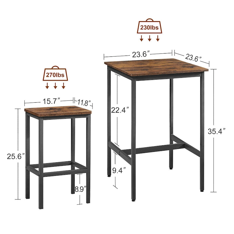 Table de bar carrée avec 2 chaises de bar