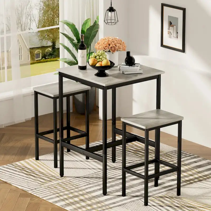Table de bar carrée avec 2 chaises de bar