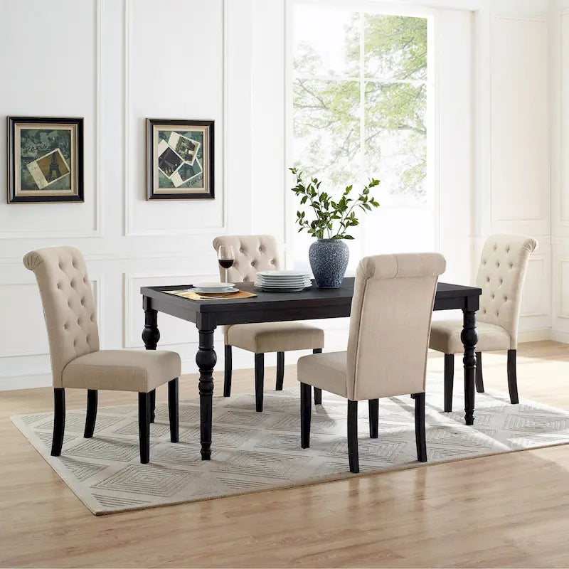 Ensemble de salle à manger Roundhill Furniture Leviton en bois style urbain, finition délavée foncée, pieds tournés : Table et 4 chaises