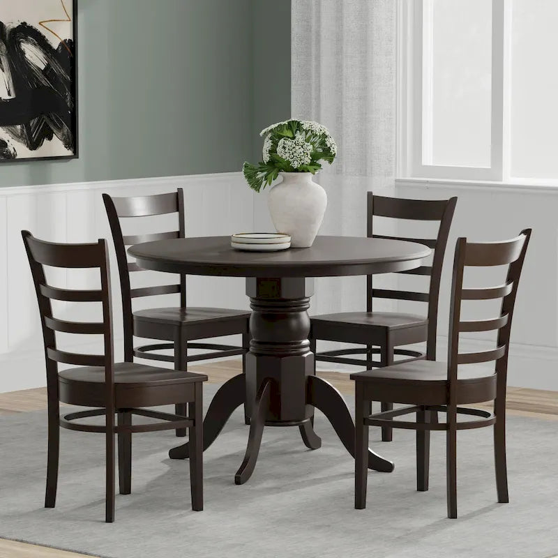5-Piece Dining Set, 42 Round Pedestal Table and Slat Back Chairs