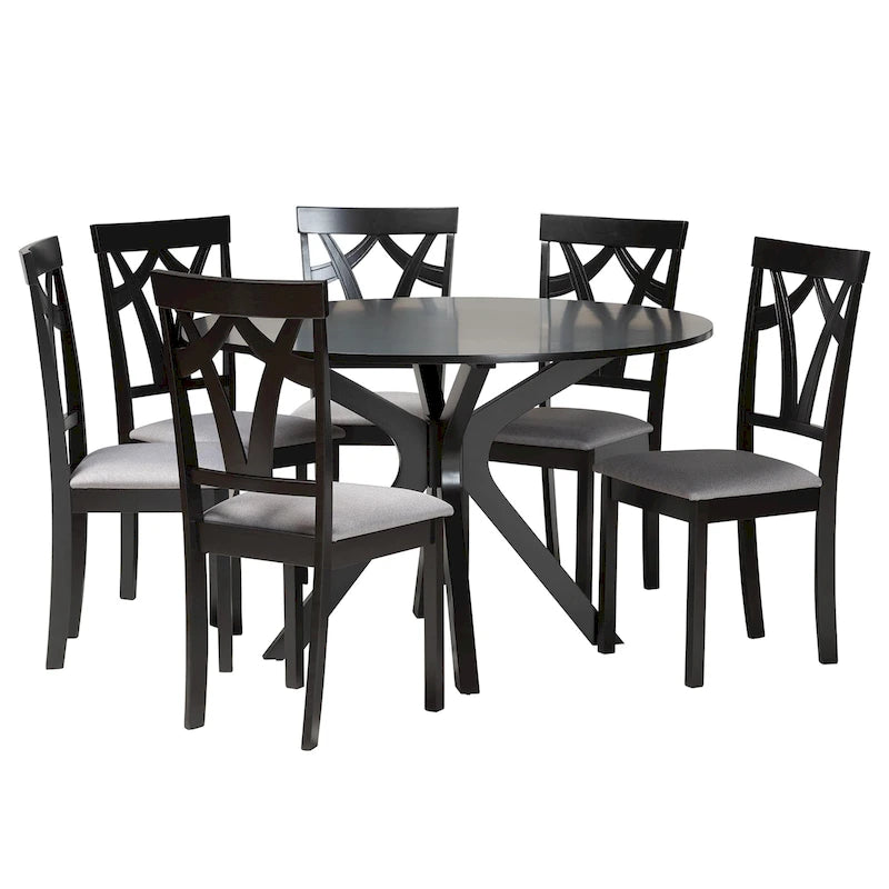 Ensemble de salle à manger Luise 5 pièces en bois moderne et contemporain-Gris/Brun foncé