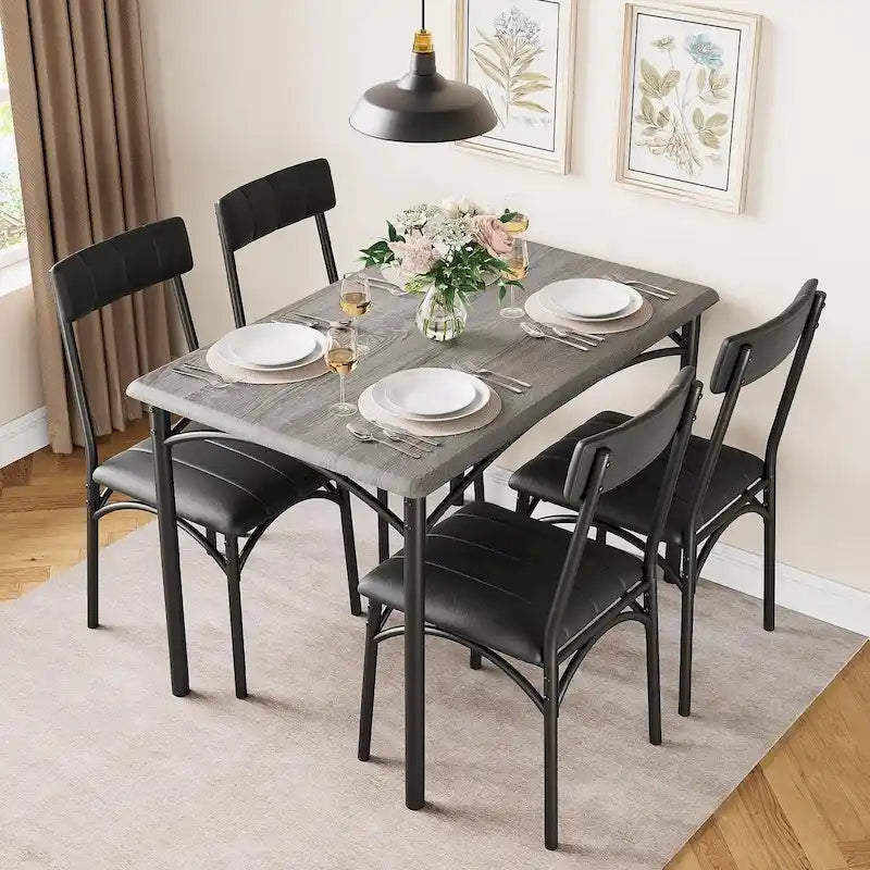 Ensemble table de salle à manger rectangulaire pour 4 avec chaises rembourrées