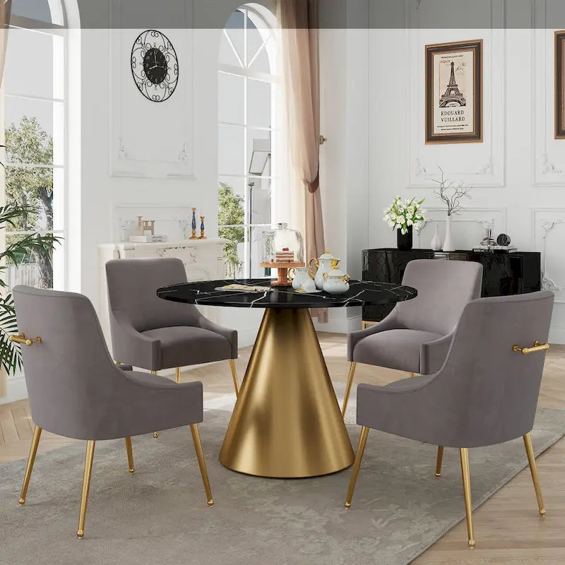 Ensemble de table à manger 5 pièces Clihome à plateau en marbre noir avec chaises en velours
