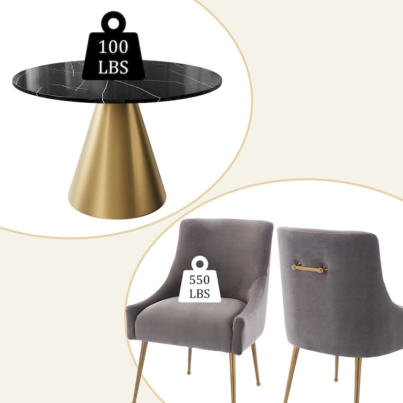 Ensemble de table à manger 5 pièces Clihome à plateau en marbre noir avec chaises en velours