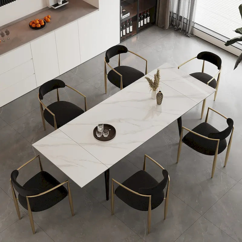 7 - Piece Extendable Sintered Stone Dining Table Dining Set With 6 Fabric Chairs