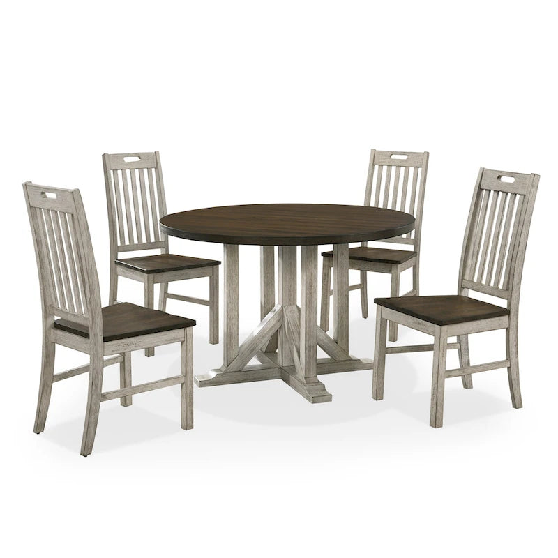 Ensemble de salle à manger 5 pièces en bois massif chêne foncé et blanc antique Derry Farmhouse par Furniture of America