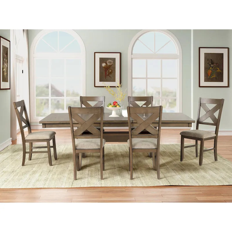 Ensemble de salle à manger 7 pièces Roundhill Furniture Raven Wood, table à manger extensible avec 6 chaises, brun pin glacé