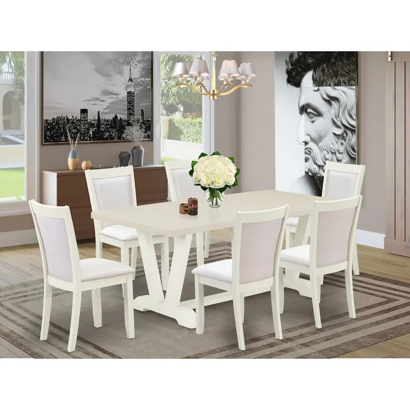 East West Furniture Dining Table Set- a Wooden Table and Cream Linen Fabric Parsons Chairs, Linen White(Pieces Options)