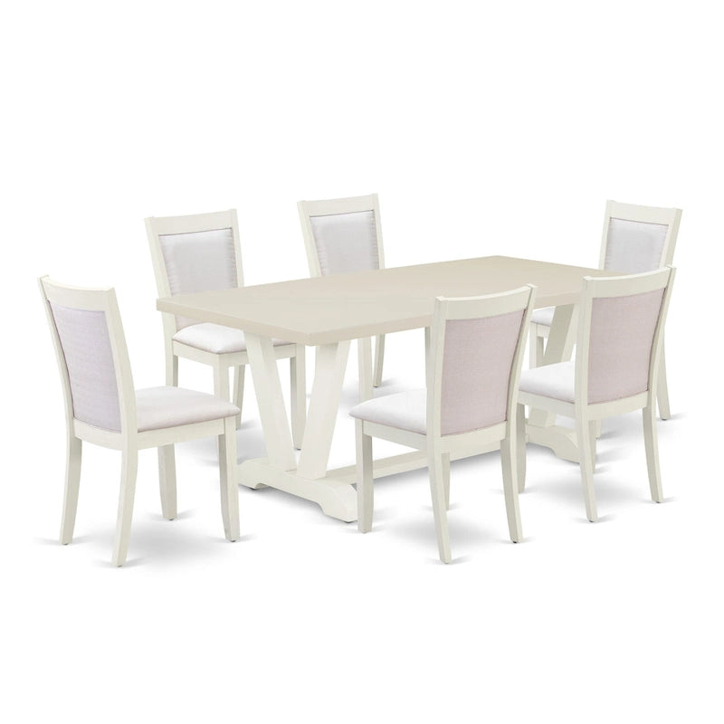 East West Furniture Ensemble de salle à manger - une table en bois et des chaises Parsons en tissu lin crème, blanc lin (options de pièces)