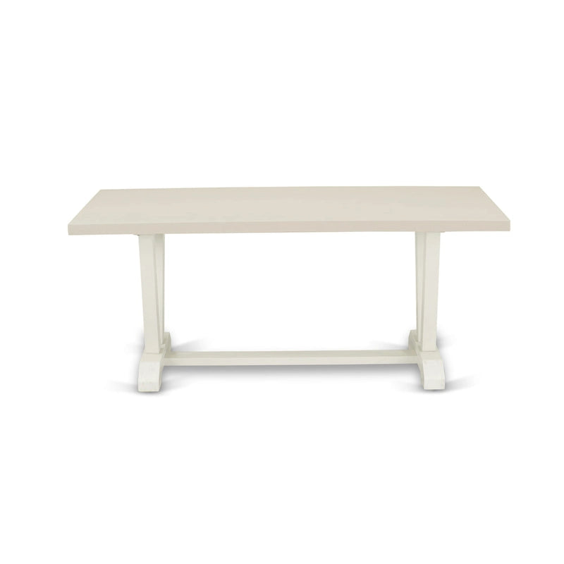 East West Furniture Ensemble de salle à manger - une table en bois et des chaises Parsons en tissu lin crème, blanc lin (options de pièces)