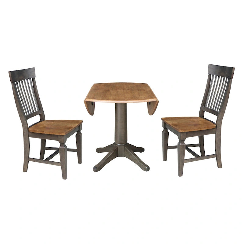 Table de salle à manger ronde à deux rallonges de 42 po avec 2 chaises à dossier ajouré en hickory/charbon délavé