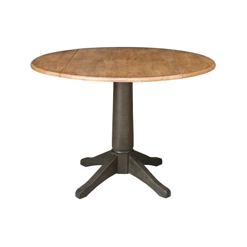 Table de salle à manger ronde à deux rallonges de 42 po avec 2 chaises à dossier ajouré en hickory/charbon délavé