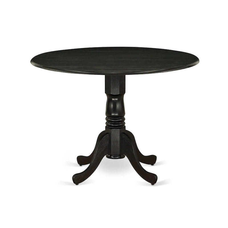 Ensemble de salle à manger East West Furniture – une table à manger ronde et des chaises en tissu de lin bleu, finition brossée noire (option de pièces)