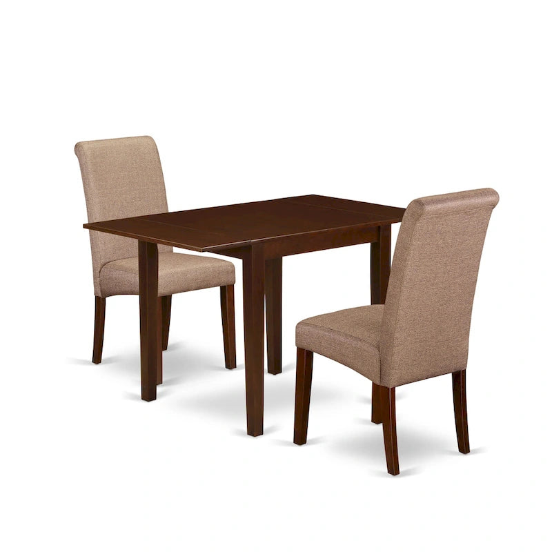 East West Furniture Ensemble de Table de Cuisine - une Table à Manger Rectangulaire et des Chaises de Salle à Manger en Tissu de Lin Marron, Acajou (Option Pièces)