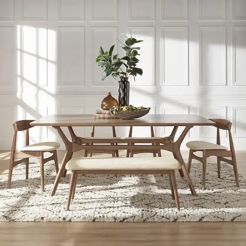 Nadine Dark Walnut Finish Rectangular Dining Set - Curved Back Chairs by iNSPIRE Q Modern