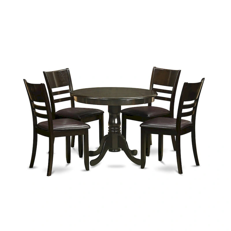 East West Furniture Ensemble de table de cuisine 5 pièces - Une table de salle à manger ronde et 4 chaises de salle à manger, Cappuccino (Options d'assise)