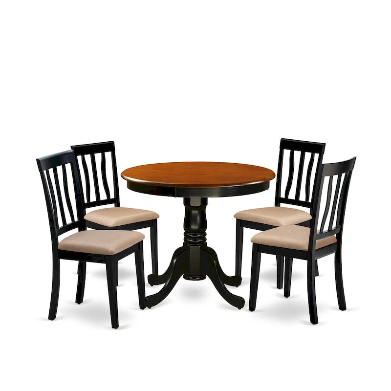 East West Furniture Ensemble de salle à manger 5 pièces - Une table de cuisine ronde et 4 chaises de salle à manger, noir et cerisier (options de siège)