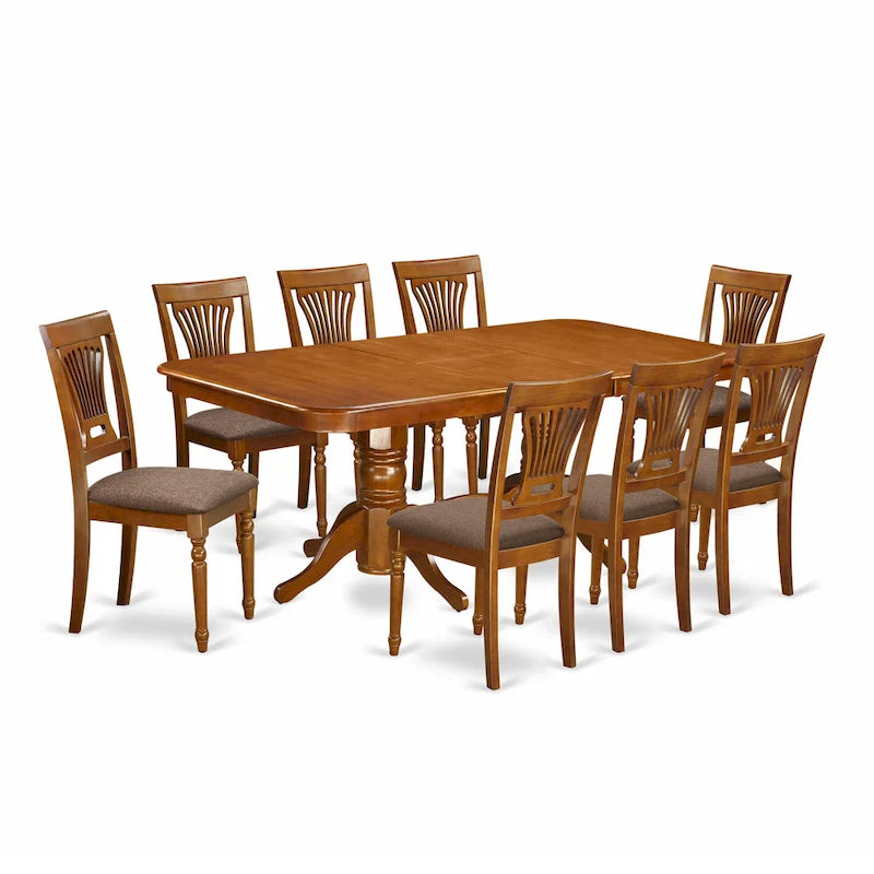 East West Furniture Ensemble de table de cuisine 9 pièces - une table à manger rectangulaire et 8 chaises de salle à manger, marron selle (options de siège)