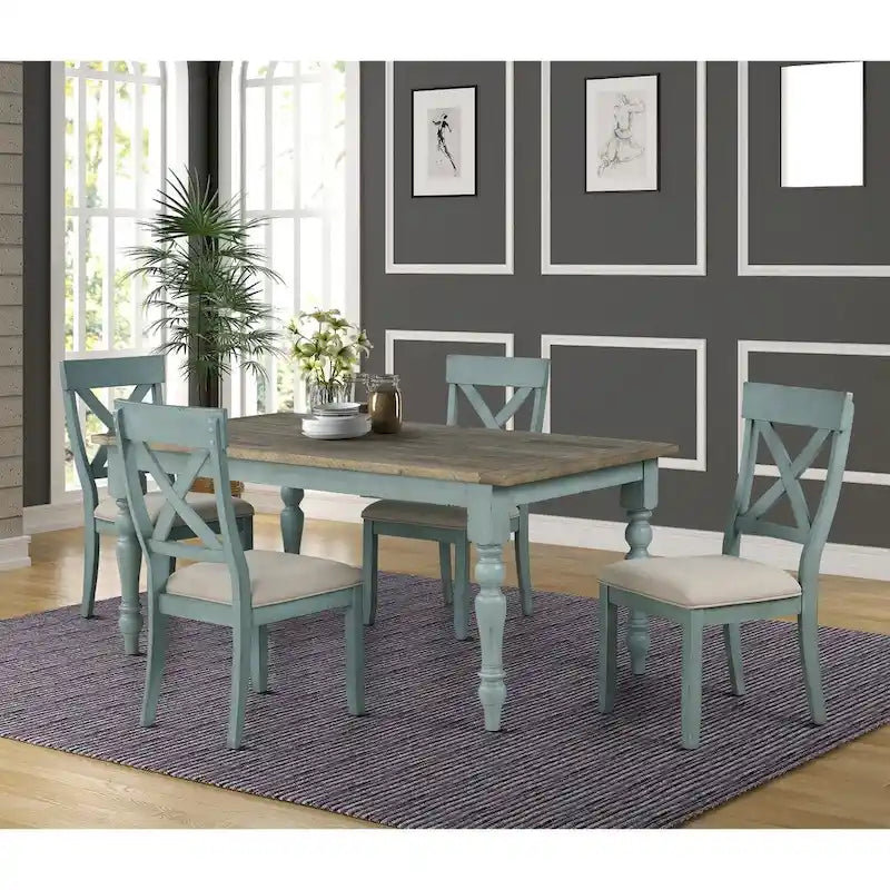 Roundhill Furniture Prato 5-Piece Dining Table Set with Cross Back Chairs