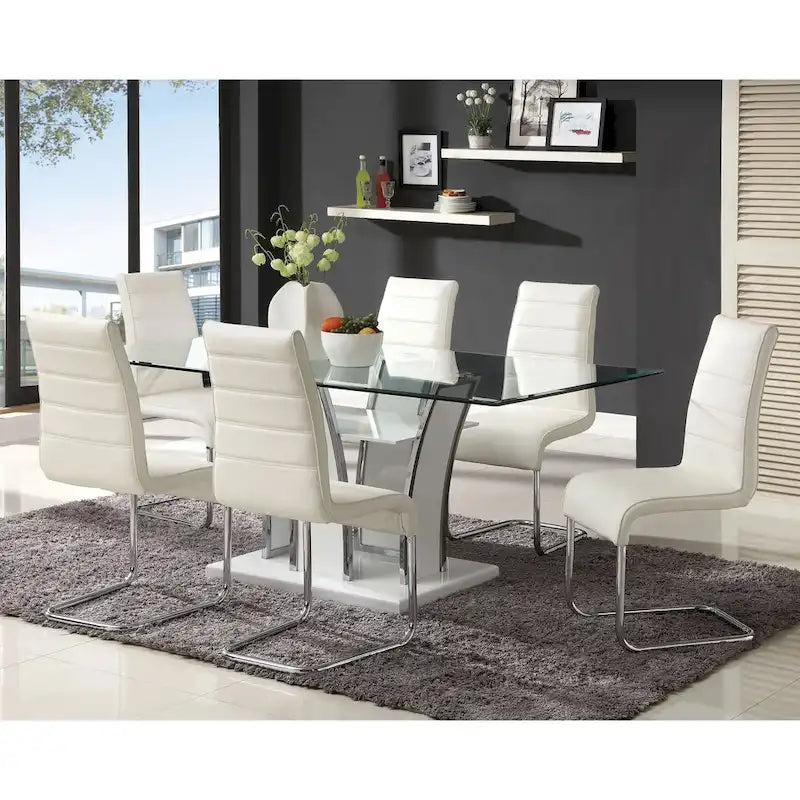 Ensemble de salle à manger 7 pièces en faux cuir blanc contemporain Resk par Furniture of America